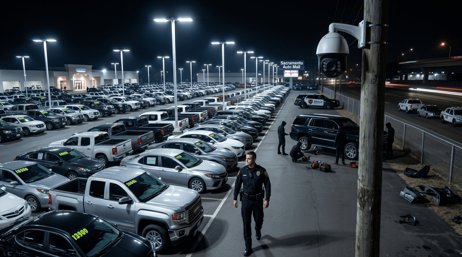 Spade Security Guards guarding an auto mall in Sacramento