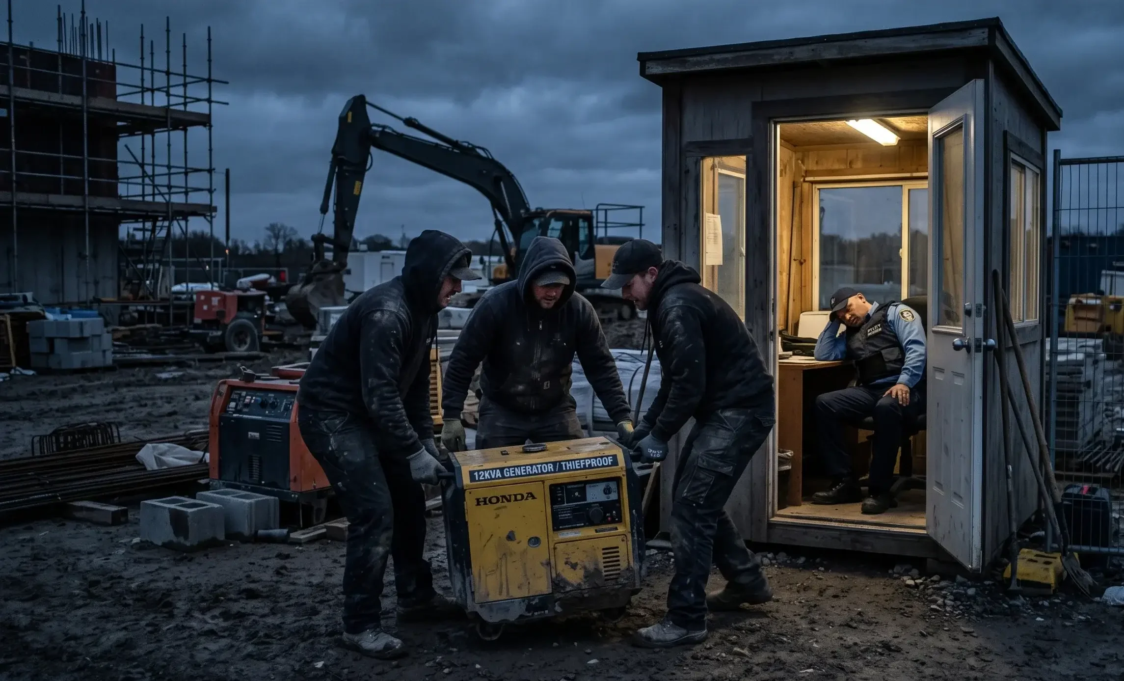 Construction Site thieves penetrate in a light security
