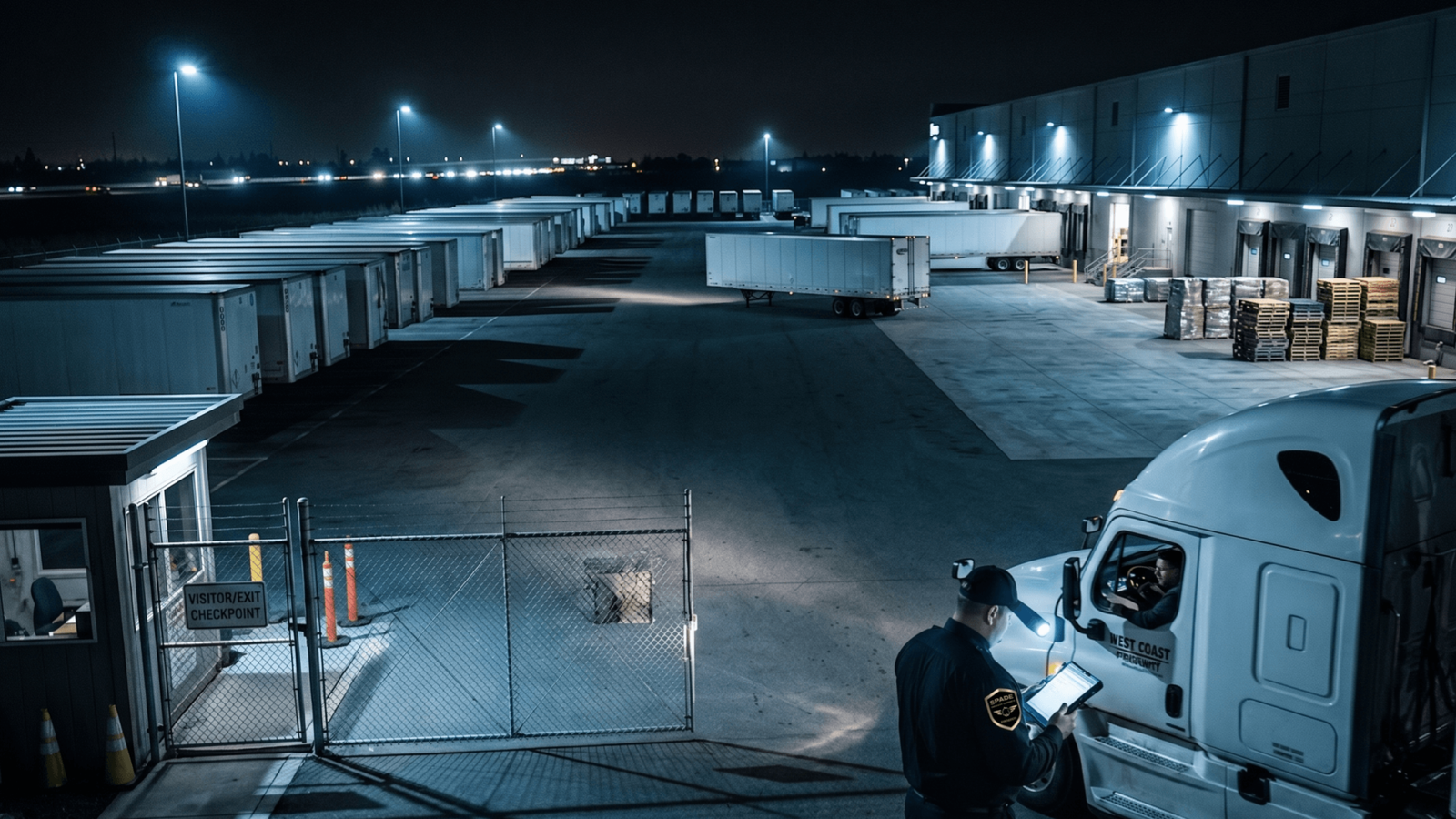 Security Guard Take Duty on A Warehouse GAte at ELK Grove